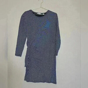 VinceVince Black White Striped Side Tie Long Sleeve T Shirt Tee Dress
